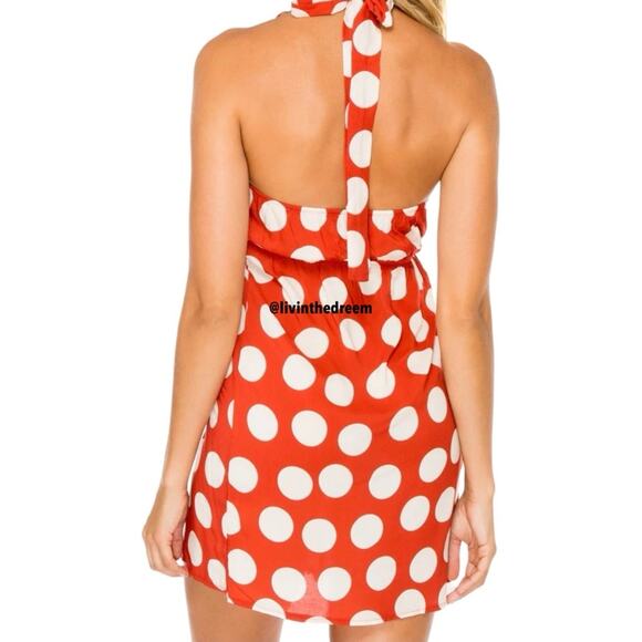 Luli Fama Macarena Red & White Polkadot V Neck Dress SZ L $159 - Picture 4 of 13